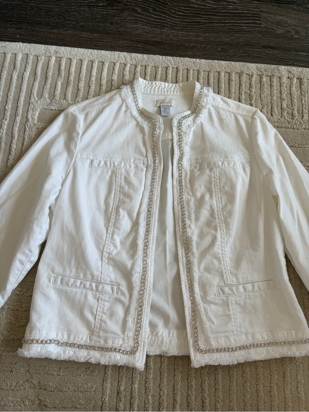 Chico’s White Women's Embellished Open Front Jacket